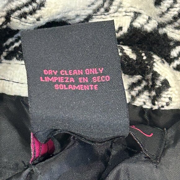 New Look Wool Blend Houndstooth Pea Coat Button Down Black/White - Women's Large - Picture 3 of 10